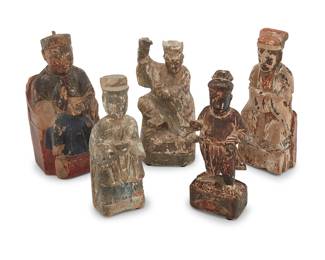 1305 Five Chinese polychrome carved wood figures Qing dynasty (1644-1912) or later 5 pieces Largest height 8 1/8 in., width 3 3/4 in., depth 2 7/8 in.; smallest height 7 3/8 in. Estimate: $200 - $300