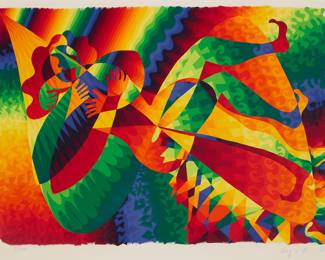 1162 Ay-O (b. 1931) "A Stroke Love," 1982 Screenprint in colors on wove paper Edition: 5/30 Signed, dated, and numbered in pencil in the lower margin: Ay-O '82; titled in ink on two gallery labels affixed to the frame's backing board Image: 17 1/2 x 24 1/2 in.; Sight: 19 x 25 1/4 in. Estimate: $300 - $500
