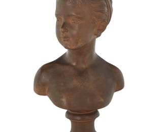 1105 After Jean Antoine Houdon (1741-1828) A terracotta bust of Marie-Louise Brongniart, 20th century Incised: HOUDON Marie-Louise Brongniart (1772-1845) as a little girl Height 17 3/4 in., width 9 1/2 in., depth 7 in. Estimate: $200 - $400