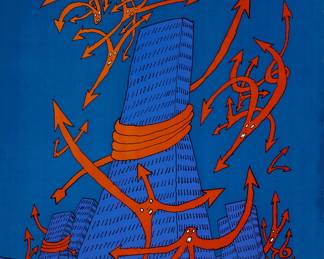 1118 Jean-Michel Folon (1934-2005) Graphic image with arrows, circa 1970 Lithograph in colors on paper From the edition of unknown size Unsigned; with the signature printed as part of the image, lower right Sight: 60 x 46 in. Estimate: $100 - $150