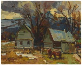 1247 Sergei Bongart (1918-1985) Horses and farm buildings Oil on canvas Signed lower left: Sergei Bongart 24 x 30 in. Estimate: $500 - $700