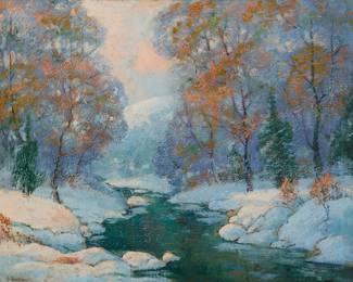1041 Glenn Swedlun (1902-1987) Creek through an early winter landscape Oil on canvas Signed lower left: G Swedlund [sic] 22 x 28 in. Estimate: $300 - $500