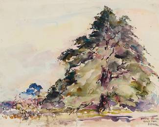 1211 Joseph Raphael (1869-1950) "Hortus Leiden / Gingko Tree" Watercolor on paper Signed and titled lower right: Raphael / Hortus Leiden / Ginko [sic] Tree Sight: 14 x 18 1/4 in. Estimate: $300 - $500