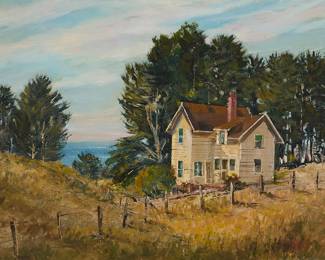 1245 Wilfrid Taylor Mills (1912-1988) "House by the Sea" Oil on canvasboard Signed lower right: W. Mills; titled in pencil verso 18 x 24 in. Estimate: $700 - $900