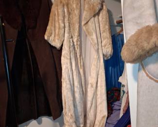 Vintage Cream Faux Fur Full-Length Coat