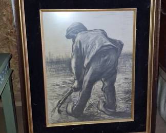 Vincent Van Gogh 'Digger in Potato Field' Style Lithographic Print 16"x22"
