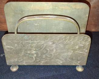 Vintage Etched Brass Letter Holder with Handle, Made in India