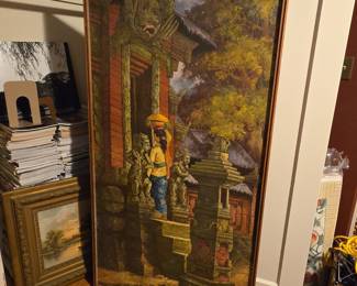 Balinese Temple Scene Oil Painting