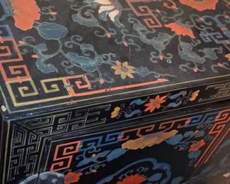 Vintage Chinese Export Black Lacquer Cabinet with Polychrome Floral Motifs
