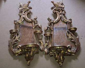 Bori Products Vintage Rococo Style Bird Sconces with Mirror 2'7" high
