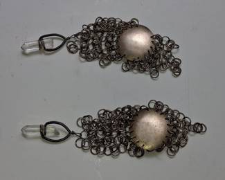Margaret De Patta Style Chainmail and Crystal Earrings