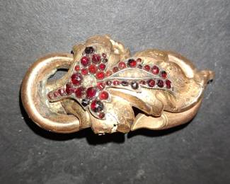 Victorian Bohemian Garnet Floral Brooch