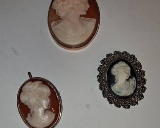 Collection of Three Vintage Cameos: Shell, Shell Pendant, and Hardstone