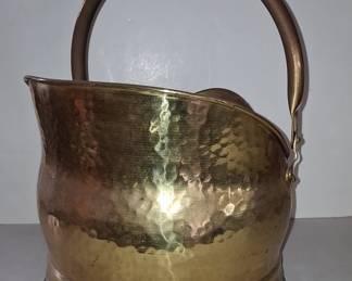 Vintage Hammered Brass Helmet Coal Scuttle