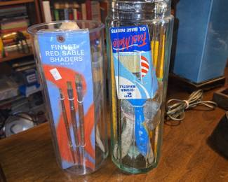 Vintage Artist Brush Collection in Glass Storage Jars