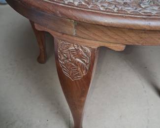 Anglo-Indian Carved Hardwood Side Table with Inlay