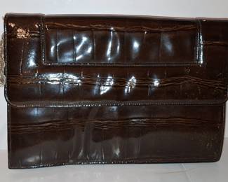 Vintage Fendi Croc-Embossed Patent Leather Shoulder Bag