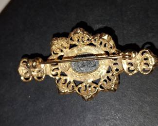 Victorian Revival Sphinx Brooch with Black Glass and Pearl
