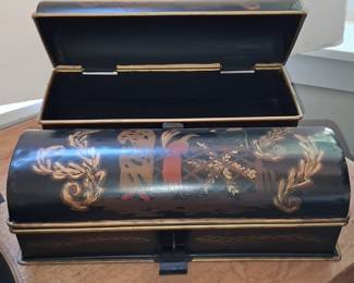 Vintage Chinoiserie Toleware Document Box with Bird Motif