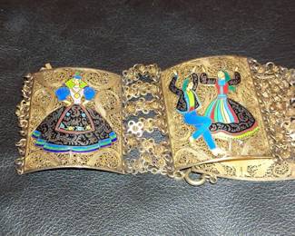Topazio Portuguese Filigree Enamel Folk Dancer Bracelet