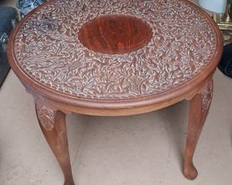 Anglo-Indian Carved Hardwood Side Table with Inlay