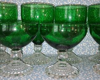 Anchor Hocking Bubble Foot Green Stemware and Sherbets