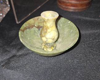 Carved Stone Miniature Vase and Dish Set