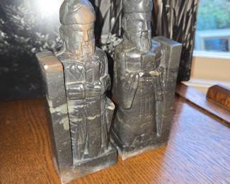 Carved Soapstone Scholar Warrior Bookends
