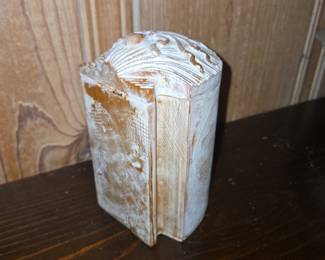 Vintage Hand Carved Soft Wood Wooden Cylinder Jar with Lid