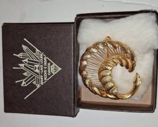 Vintage Textured Gold-Tone Crescent Brooch