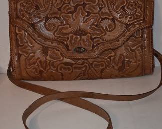 Vintage Hand-Tooled Floral Leather Shoulder Bag