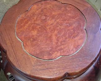Vintage Chinese Rosewood Drum Stool with Burl Wood Inset