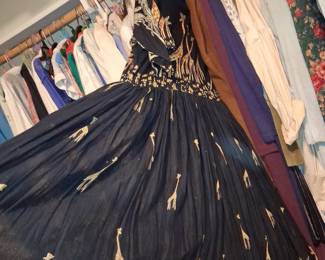 Vintage Giraffe Print Full Skirt Dress