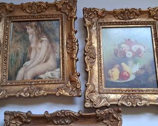Collection of Seven Miniature Decorative Art Prints in Ornate Gilt Frames