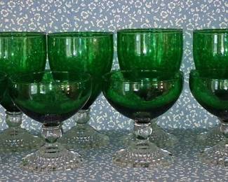 Anchor Hocking Bubble Foot Green Stemware and Sherbets