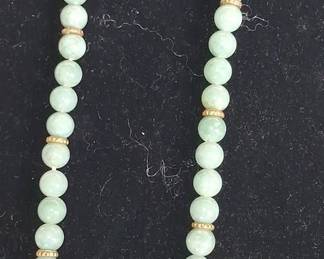 Vintage Jadeite Bead Necklace with 14k Gold Clasp