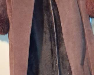 Vintage 70s Penny Lane Shearling Suede Coat with Fur Trim