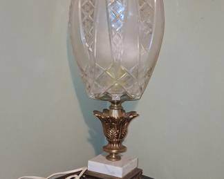Vintage Cut Crystal and Brass Table Lamp with Marble Base