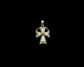 Vintage Sigma Chi Fraternity Pin with Seed Pearls and Enamel