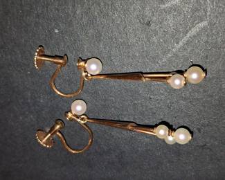 Mid-Century 14k Yellow Gold Cultured Pearl Drop Screw-Back Earrings