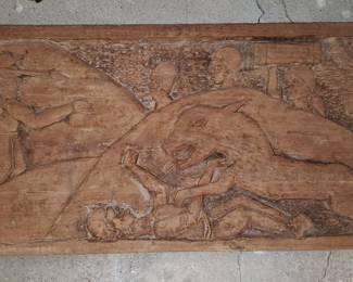 Hand-Carved Wooden Relief Plaque - Allegory of Sport