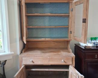 Antique European Pine Two-Part Hutch/Dresser