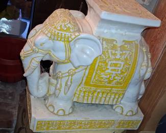 Hollywood Regency Glazed Ceramic Elephant Garden Stool
