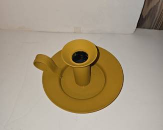 Vintage Mustard Yellow Metal Chamberstick Candle Holder