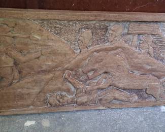 Hand-Carved Wooden Relief Plaque - Allegory of Sport
