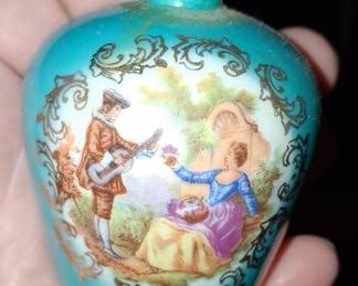 PAVAP Limoges Porcelain Perfume Bottle with Courting Scene