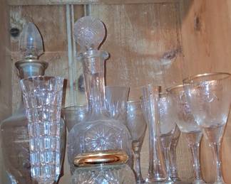 Assorted Vintage Cut Glass Decanters and Stemware