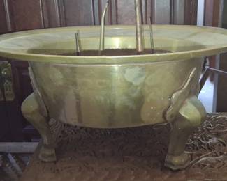 Vintage Brass Jardiniere with Vintage Oil Cans