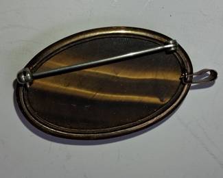 Vintage Tiger's Eye Oval Brooch/Pendant