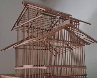Vintage Japanese Handcrafted Bamboo Birdcage (Torikago)